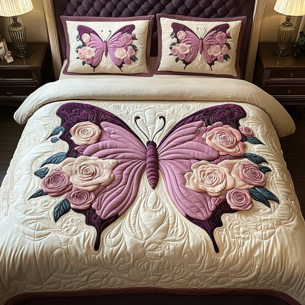 Golden Flutter 3-Piece Quilted Bedding Set