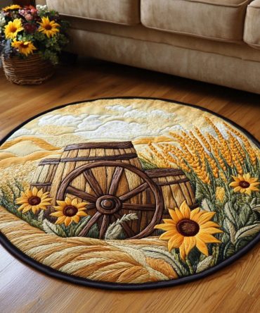 Golden Harvest Barrels Quilted Round Mat