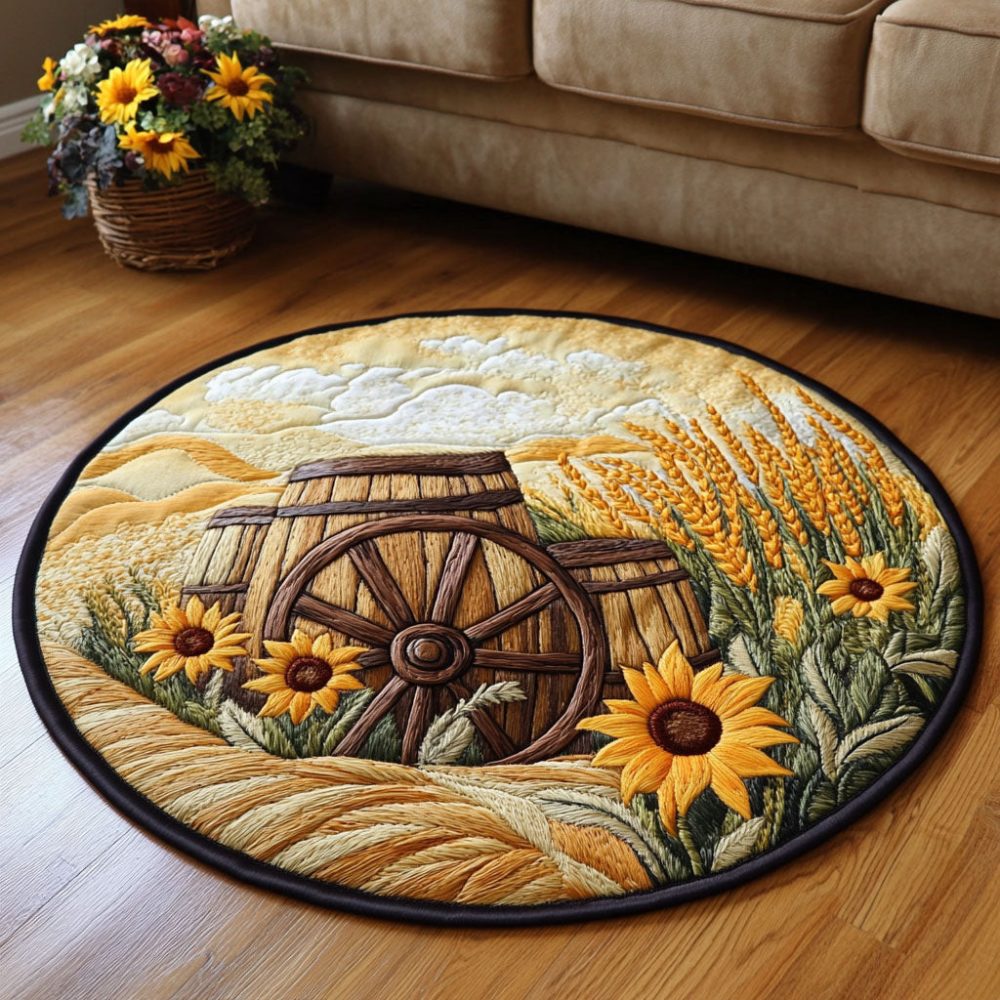 Golden Harvest Barrels Quilted Round Mat
