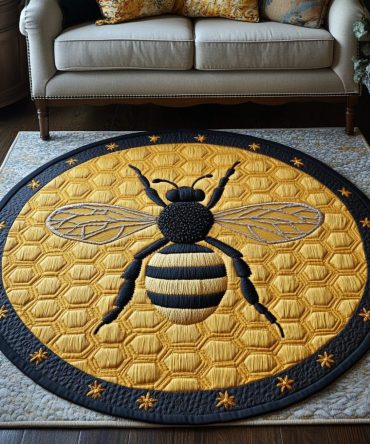 Golden Hive Whirl Quilted Round Mat