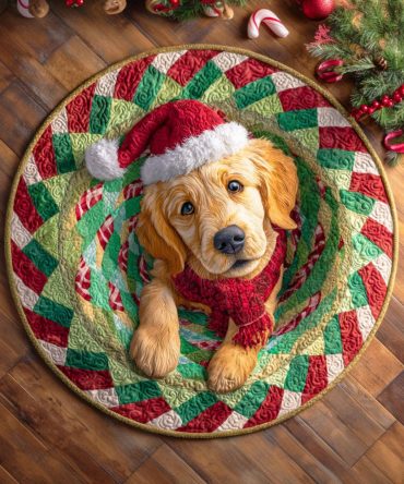Golden Holiday Quilted Round Mat