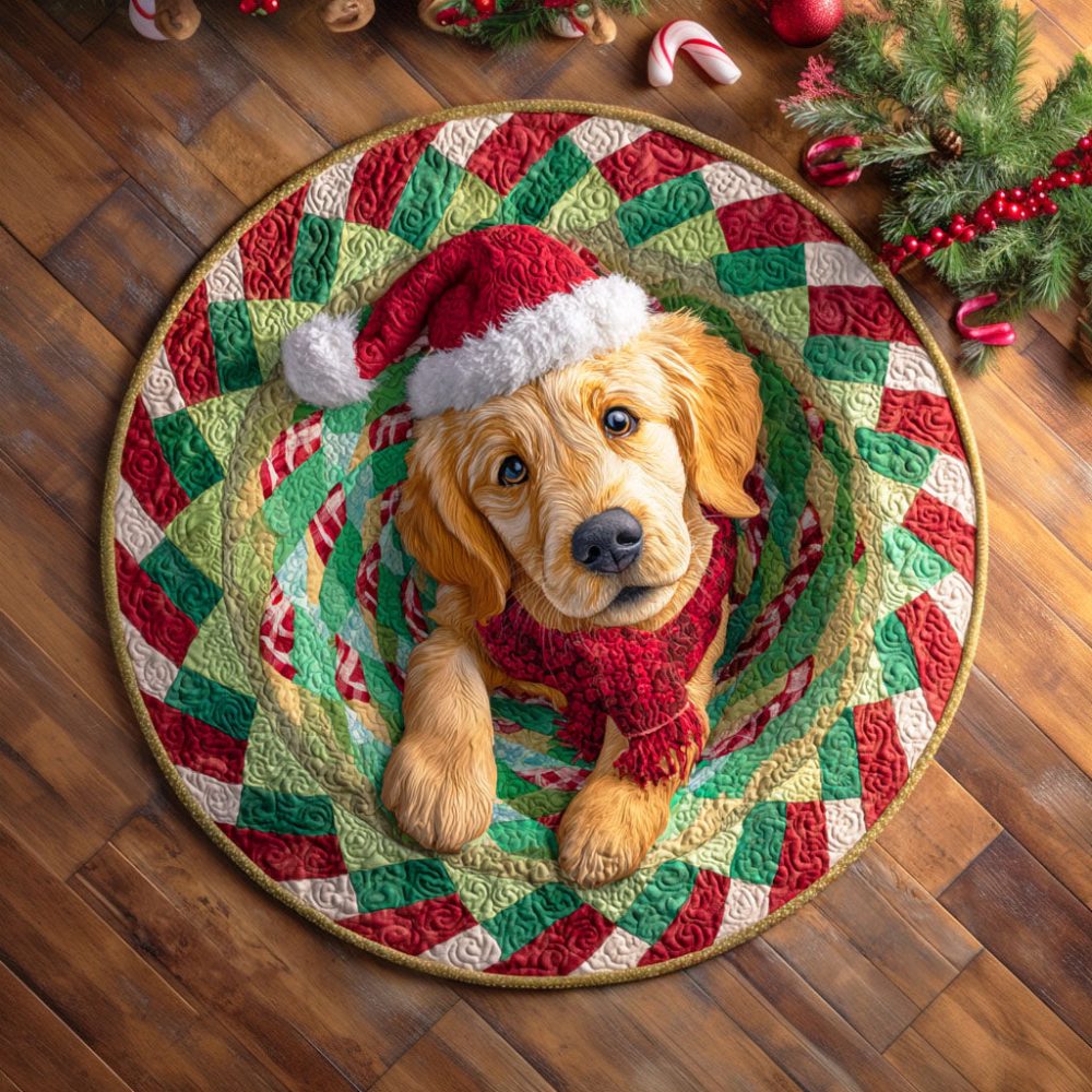 Golden Holiday Quilted Round Mat