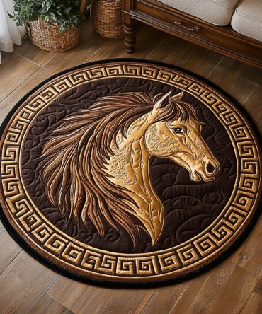 Golden Horse Quilted Round Mat