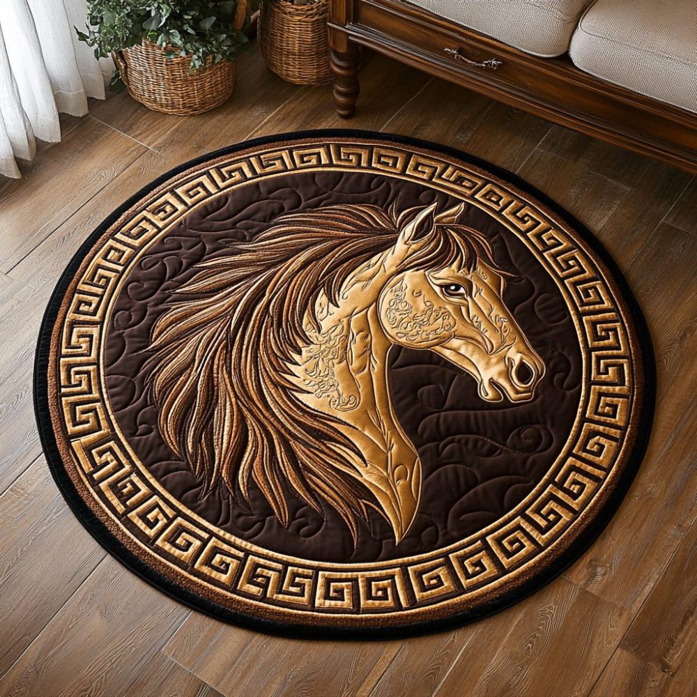 Golden Horse Quilted Round Mat