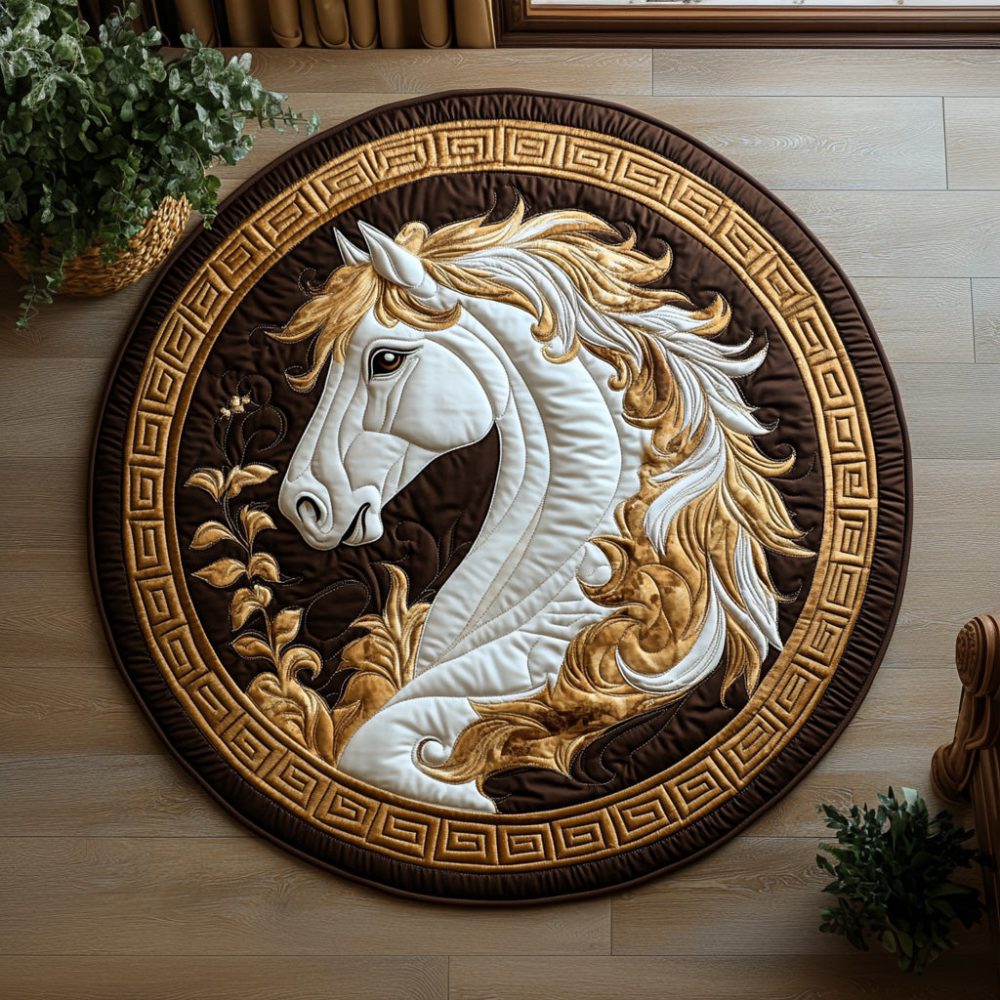 Golden Horse Quilted Round Mat