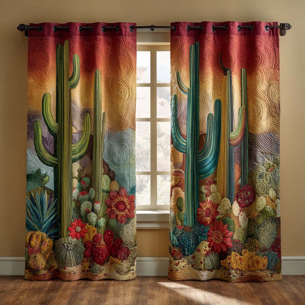 Golden Hour Cactus Garden Quilted Curtains