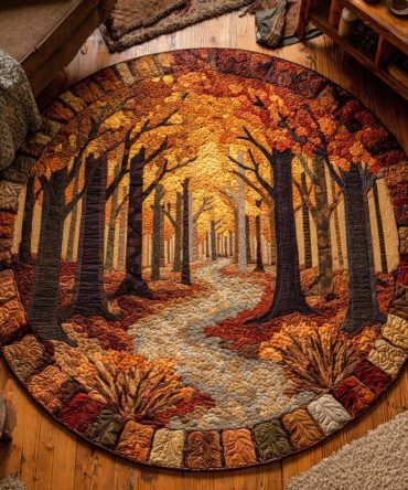 Golden Leaves Quilted Round Mat