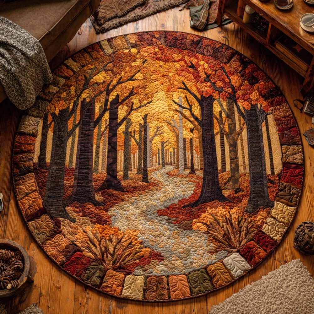 Golden Leaves Quilted Round Mat