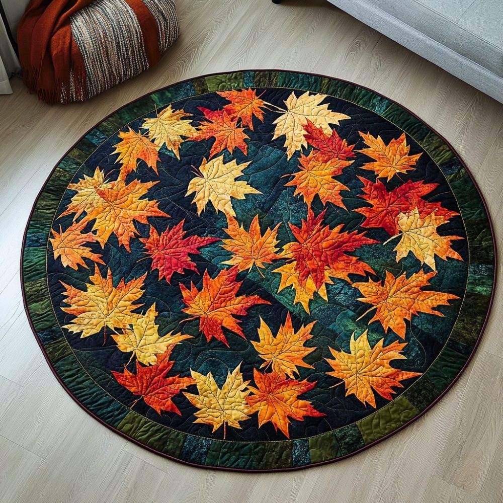 Golden Leaves Quilted Round Mat