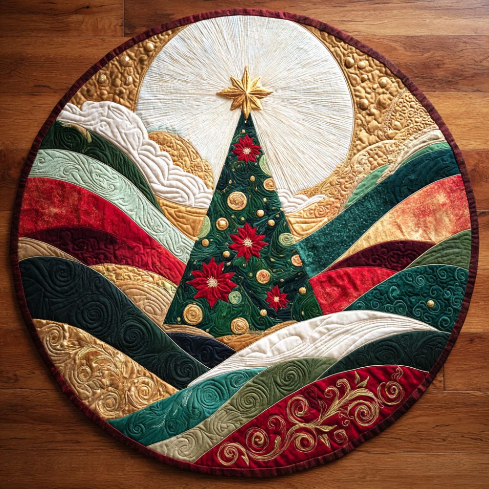 Golden Night Tree Quilted Round Mat