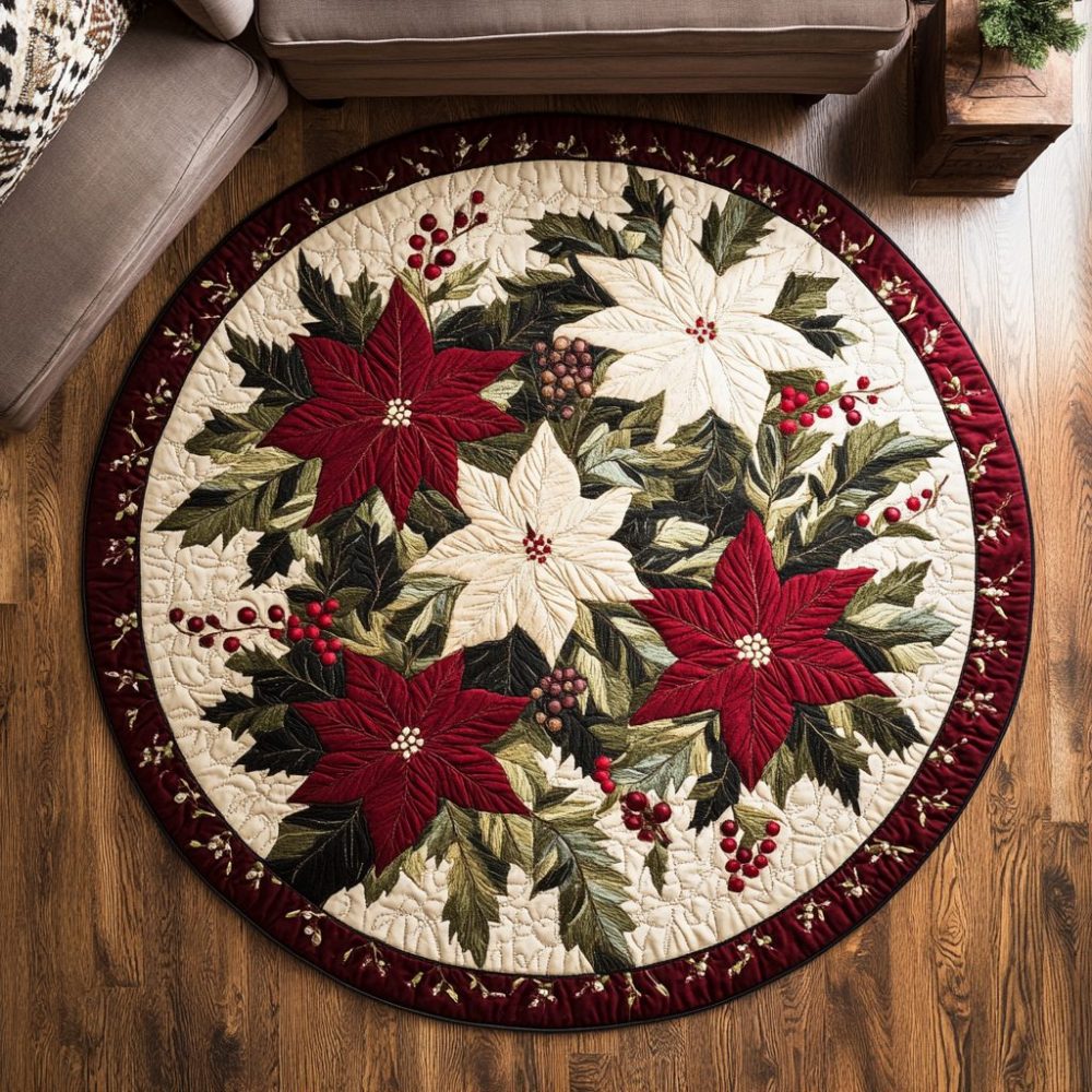 Golden Petal Quilted Round Mat