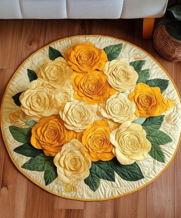 Golden Petals Quilted Round Mat
