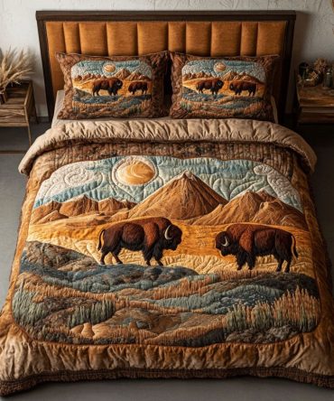 Golden Plains Bison 3-Piece Quilted Bedding Set