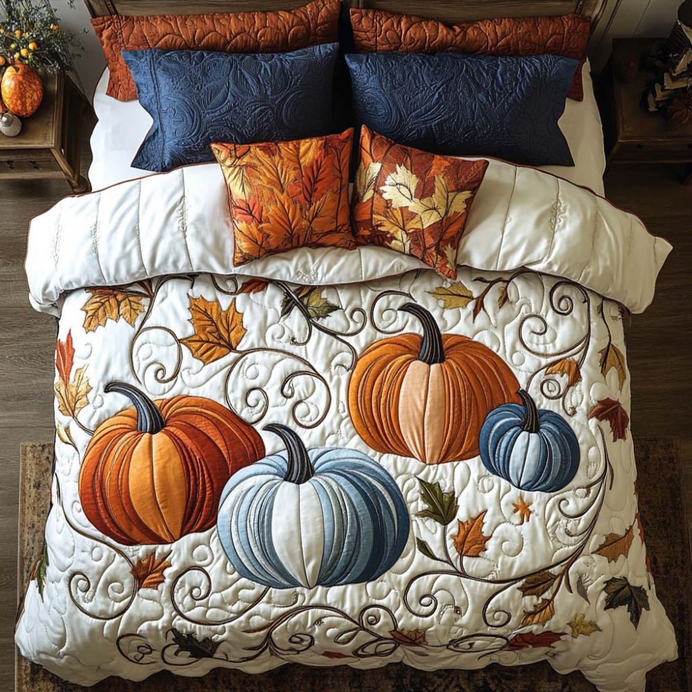 Golden Pumpkin Days 3-Piece Quilted Bedding Set