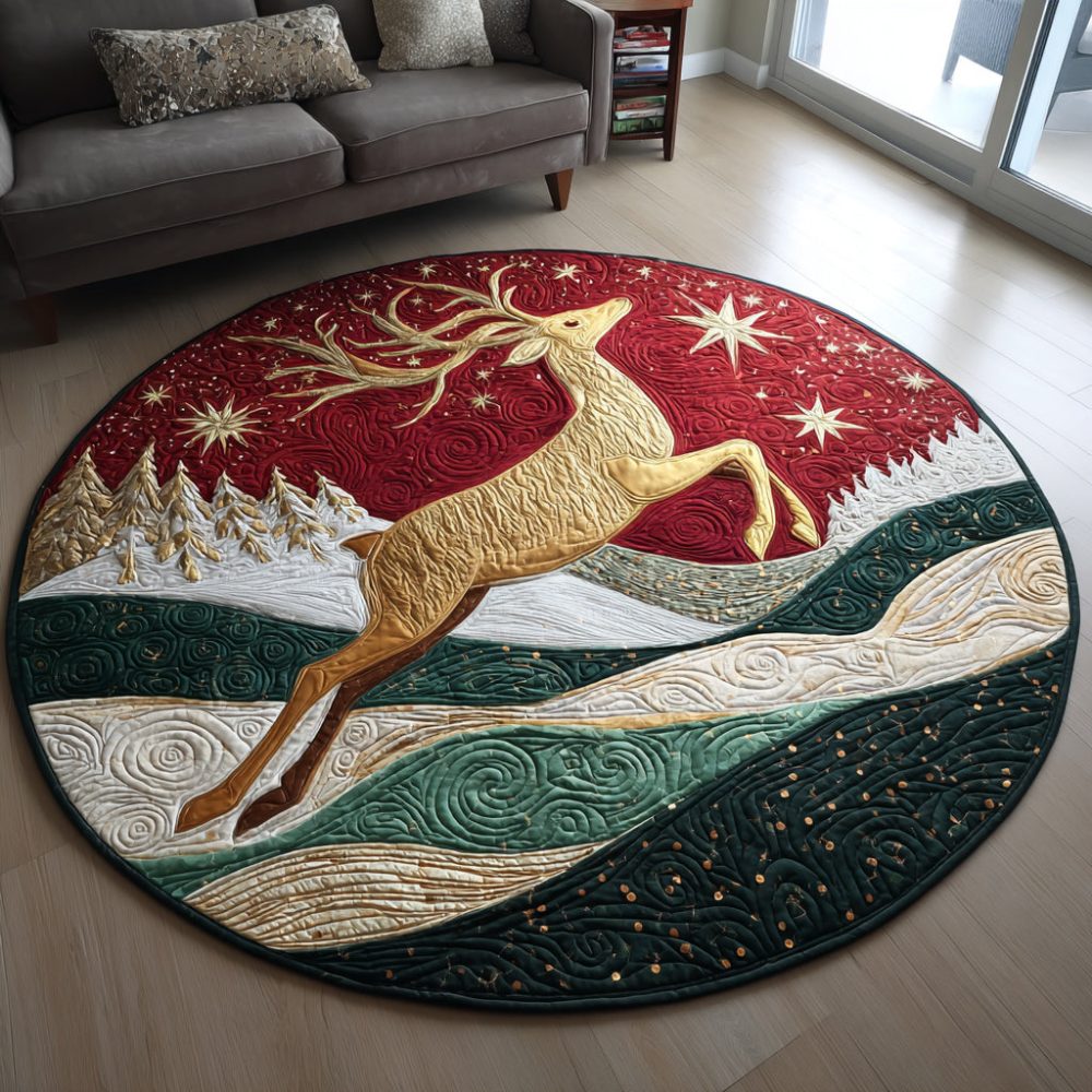 Golden Reindeer Quilted Round Mat