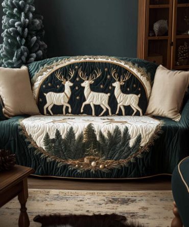 Golden Reindeer Quilted Sofa Cover