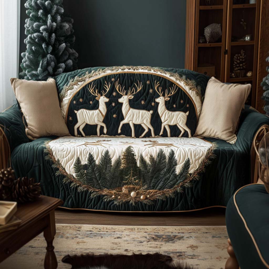 Golden Reindeer Quilted Sofa Cover