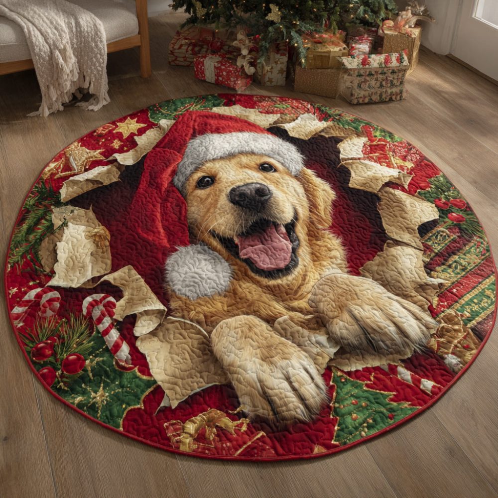 Golden Retriever Joy Quilted Round Mat