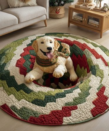 Golden Retriever Spiral Quilted Round Mat