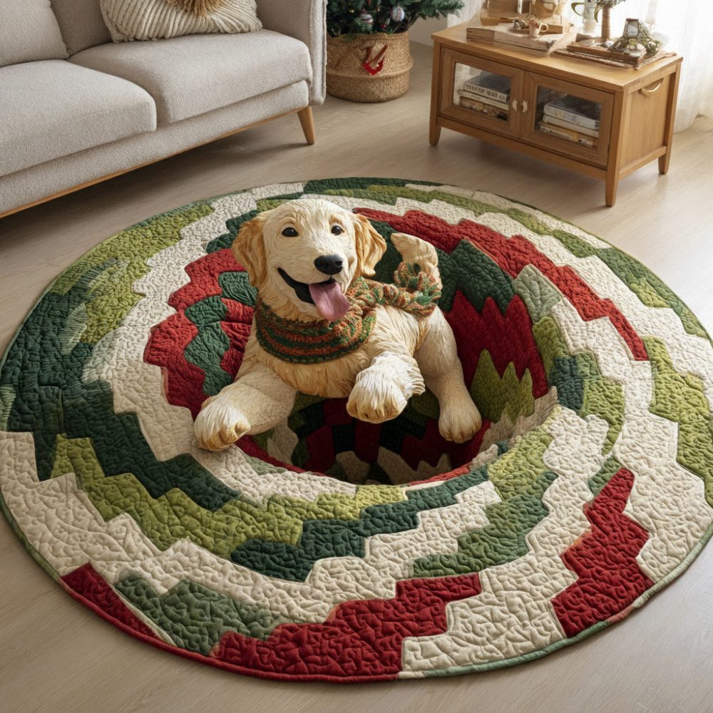 Golden Retriever Spiral Quilted Round Mat