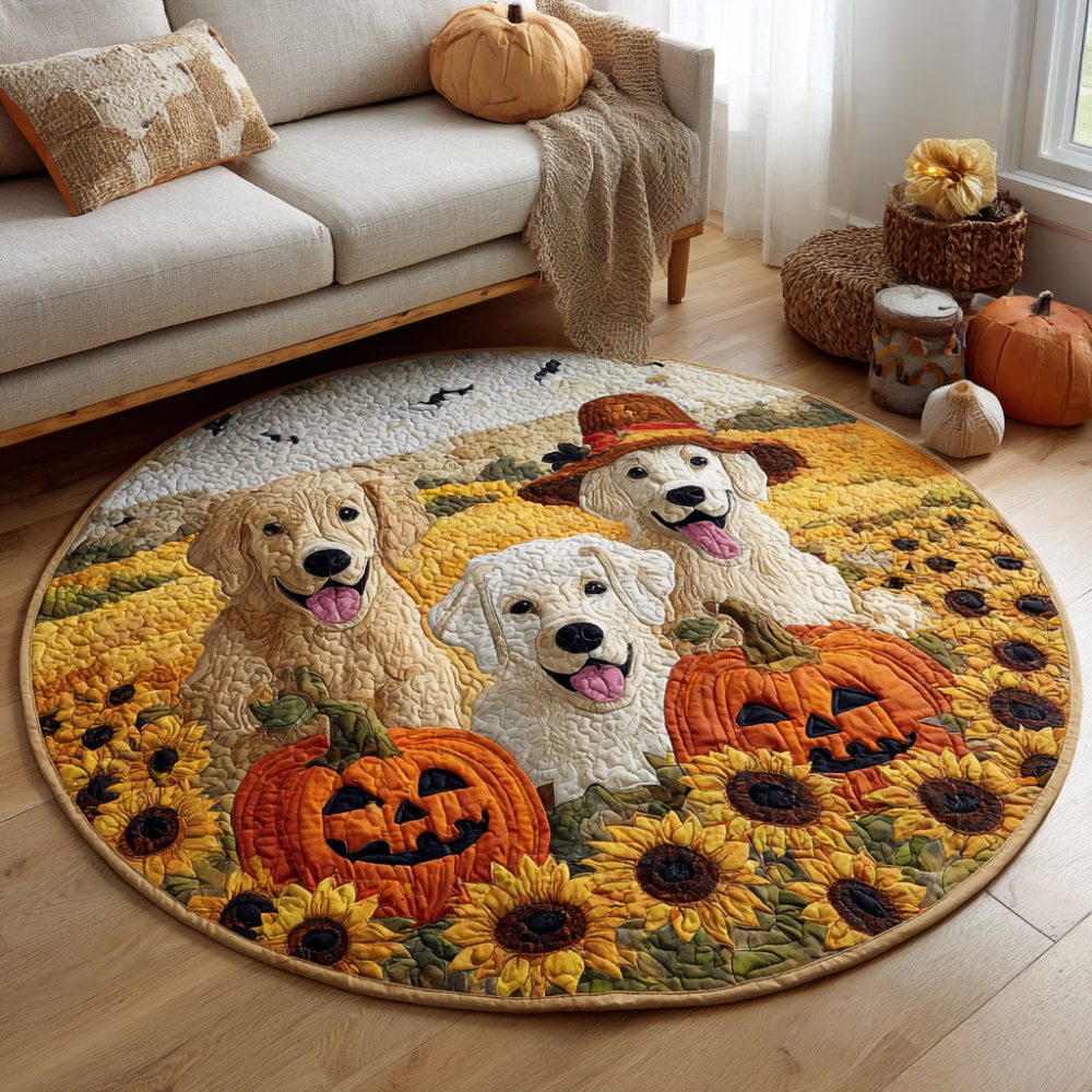Golden Retriever Trio Quilted Round Mat