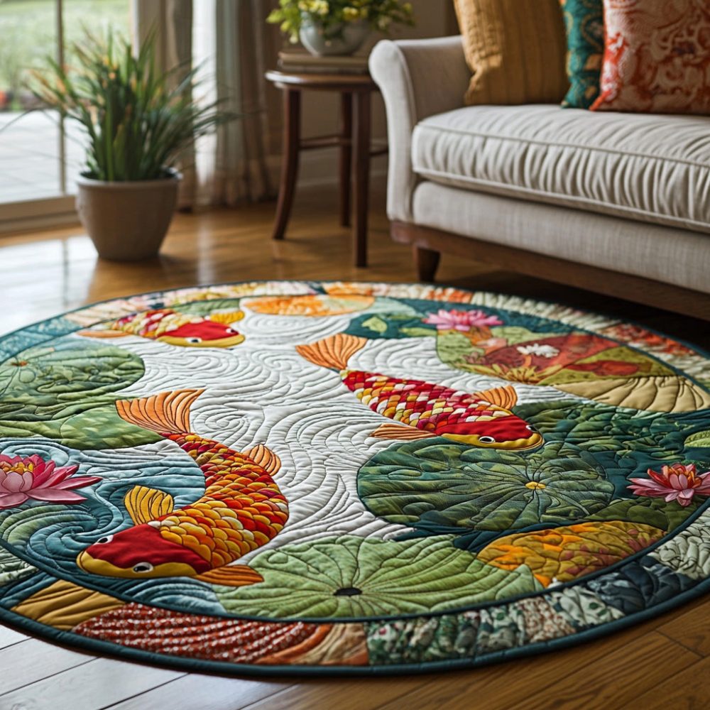 Golden Ripple Quilted Round Mat