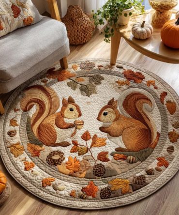 Golden Squirrel Quilted Round Mat