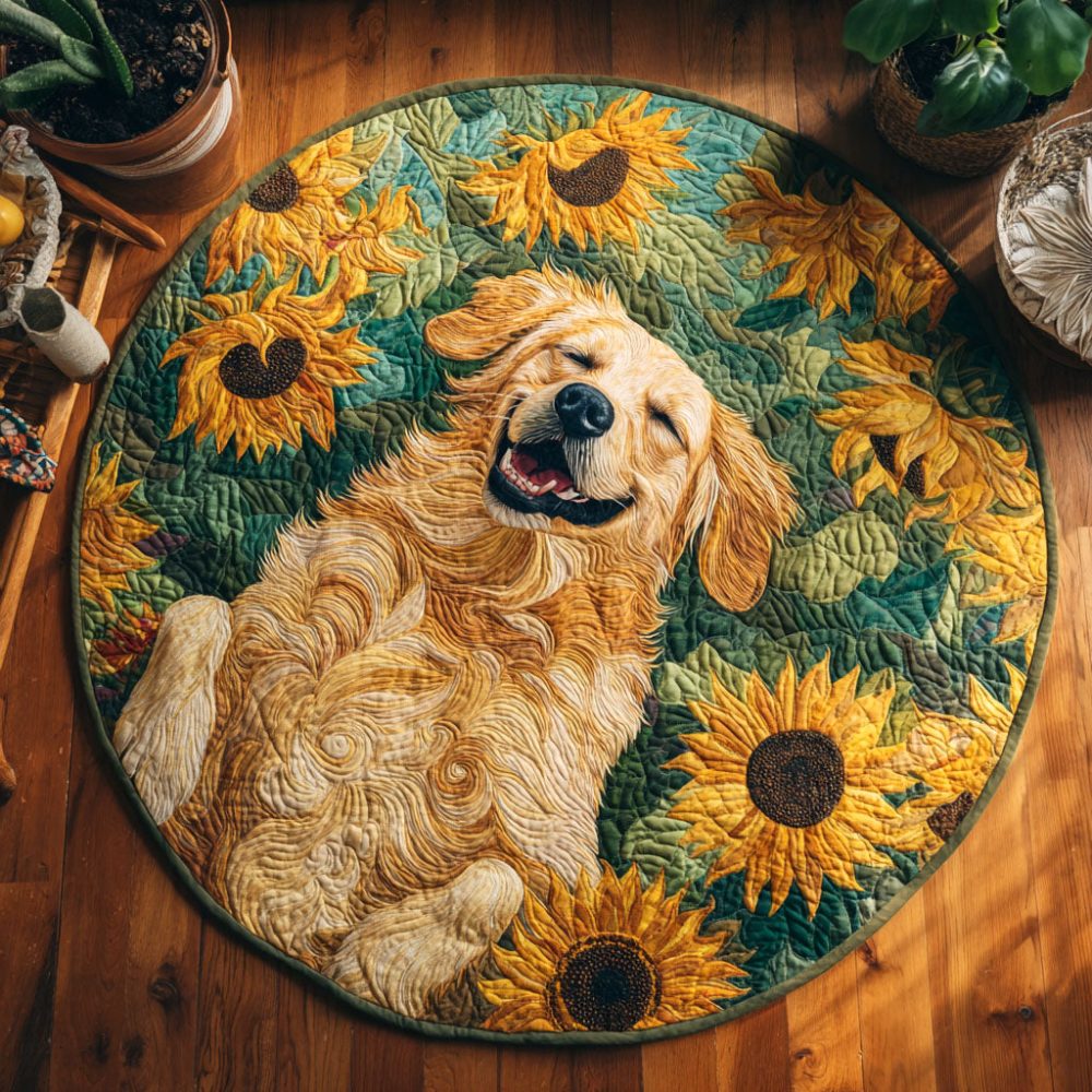 Golden Sunflower Quilted Round Mat