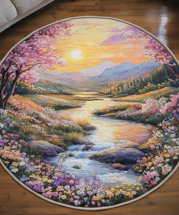 Golden Sunset River Quilted Round Mat