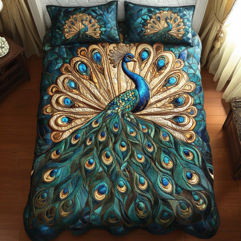 Golden Tail Symphony 3-Piece Quilted Bedding Set