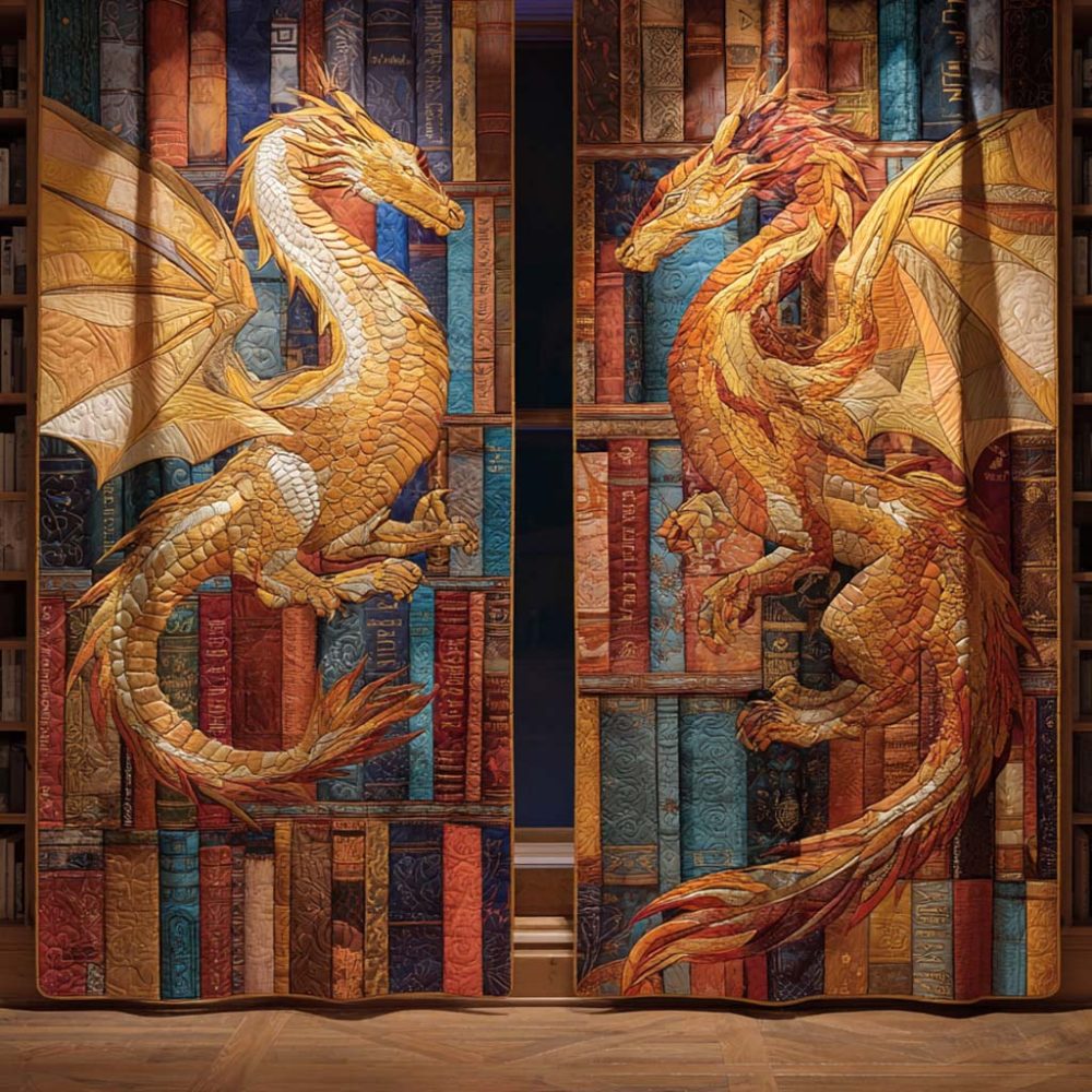 Golden Tome Dragons Quilted Curtains