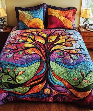 Golden Tree Of Life 3-Piece Quilted Bedding Set