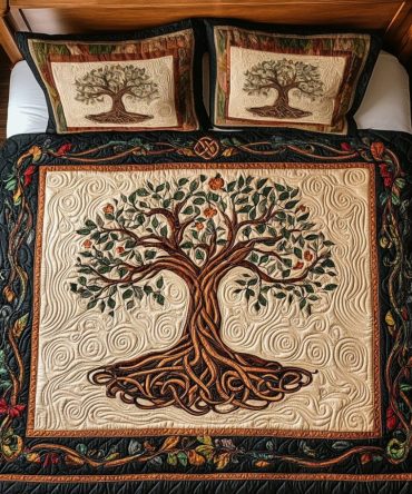Golden Tree Of Life 3-Piece Quilted Bedding Set
