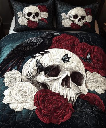 Gothic Skull 3-Piece Quilted Bedding Set