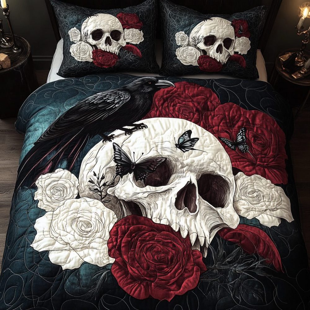 Gothic Skull 3-Piece Quilted Bedding Set