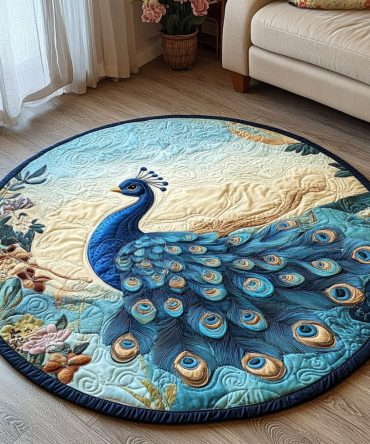 Graceful Peacock Quilted Round Mat