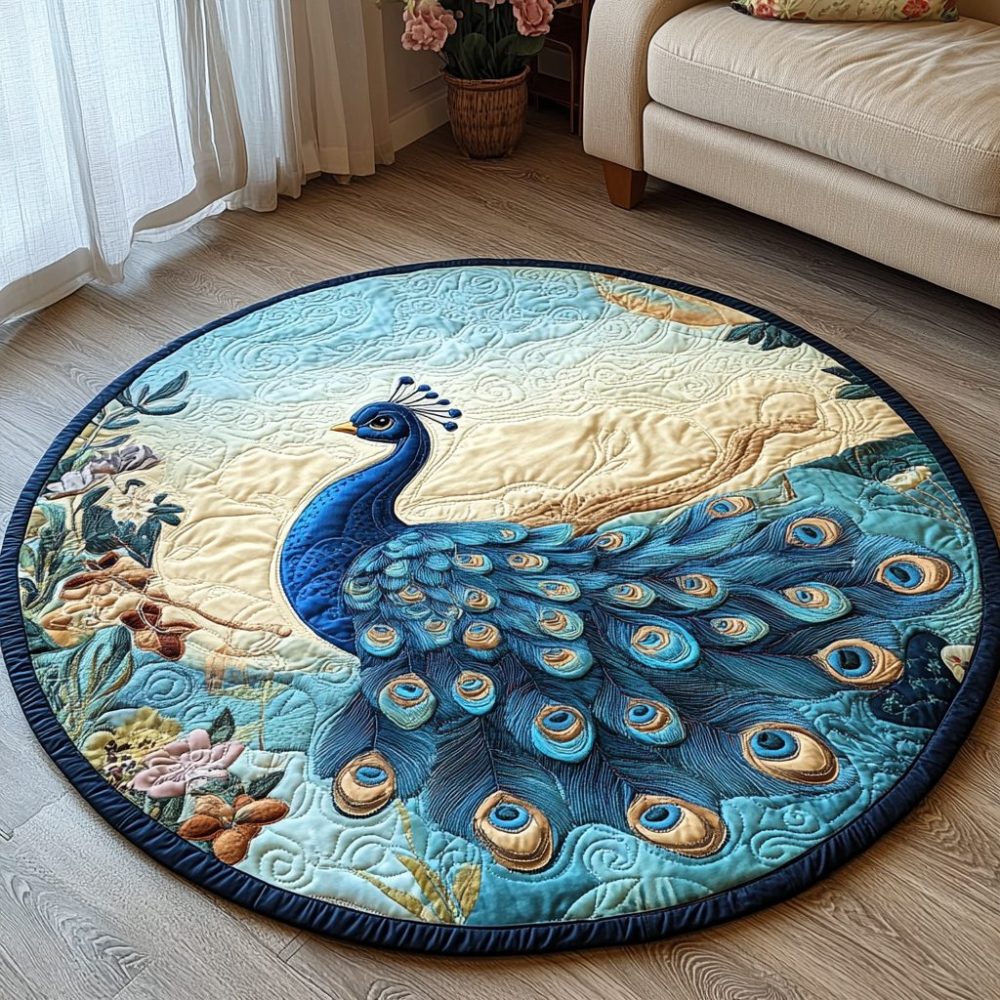 Graceful Peacock Quilted Round Mat