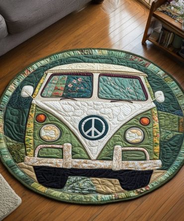 Green Peace Van Quilted Round Mat