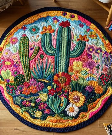 Green Succulent Sanctuary Quilted Round Mat