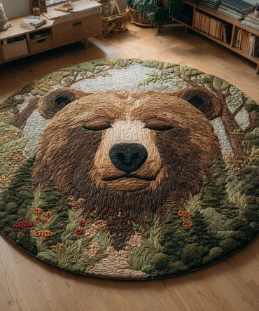 Grizzly Bear Nap Quilted Round Mat