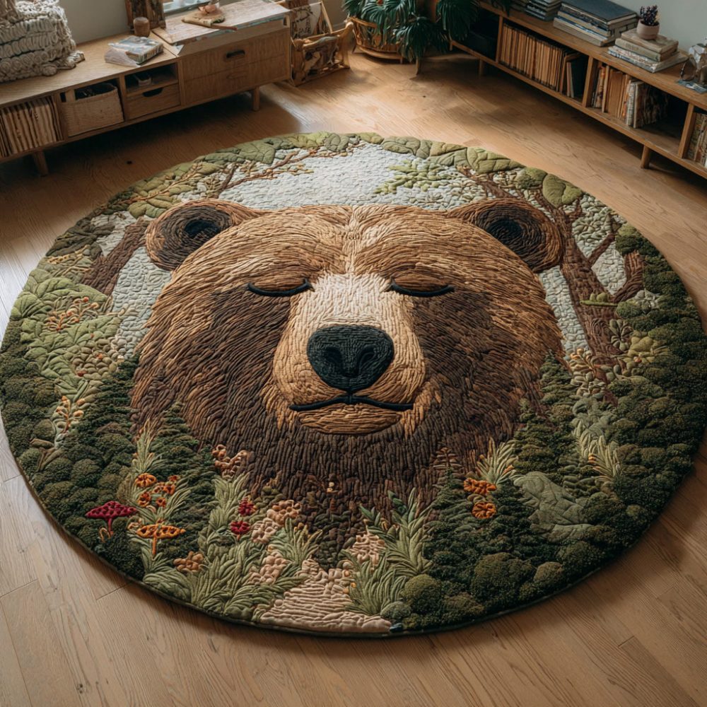 Grizzly Bear Nap Quilted Round Mat