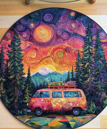 Groovy Camper Vibes Quilted Round Mat