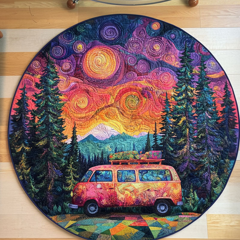 Groovy Camper Vibes Quilted Round Mat