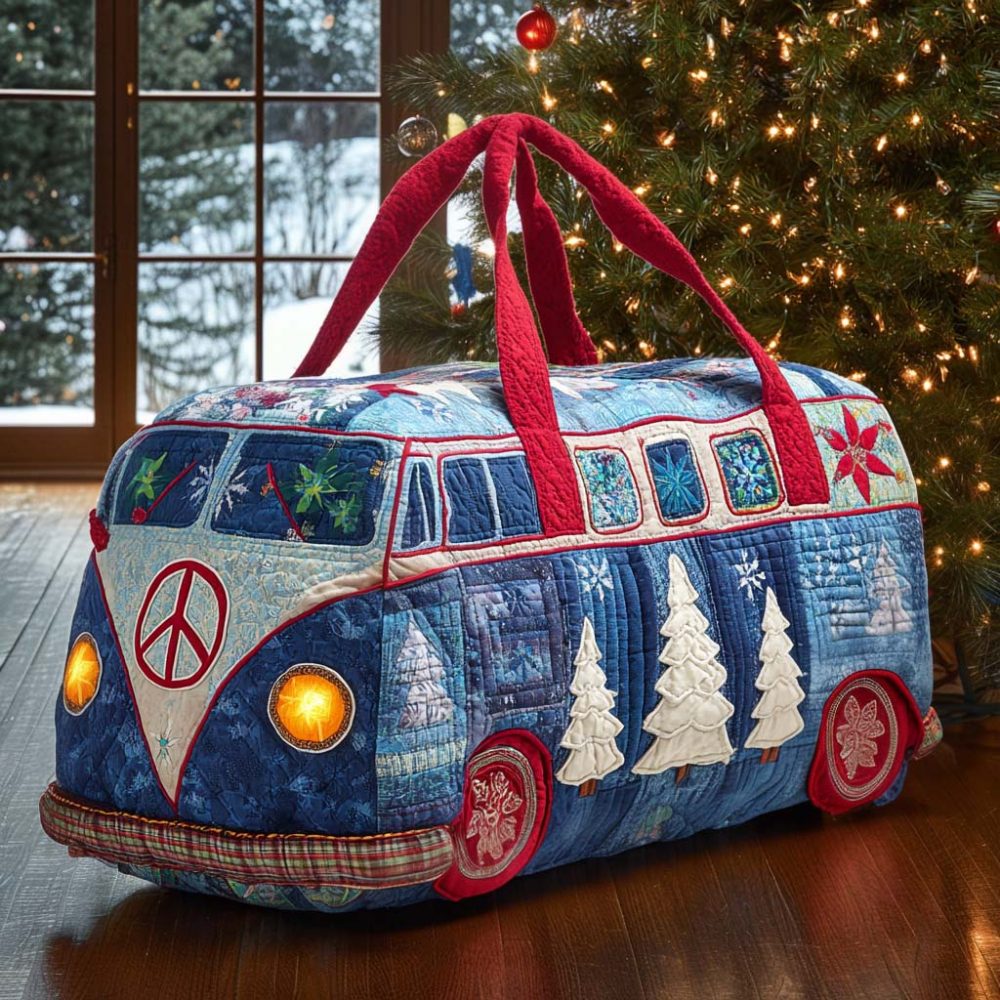 Groovy Xmas Wheels Quilted Duffle Bag