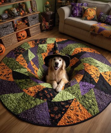 Halloween Golden Quilted Round Mat