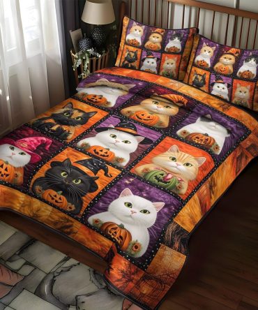Halloween Kitty 3-Piece Quilted Bedding Set