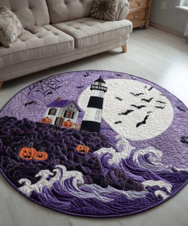 Halloween Lighthouse Quilted Round Mat