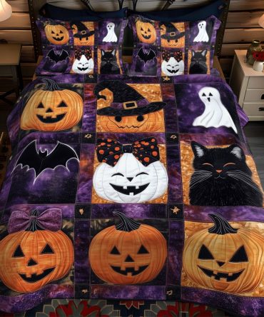 Halloween Night Purr 3-Piece Quilted Bedding Set