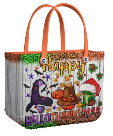Festive Hallothankmas Tote Bag – Halloween, Thanksgiving & Christmas Design