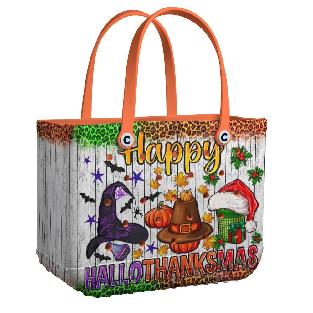 Festive Hallothankmas Tote Bag – Halloween, Thanksgiving & Christmas Design